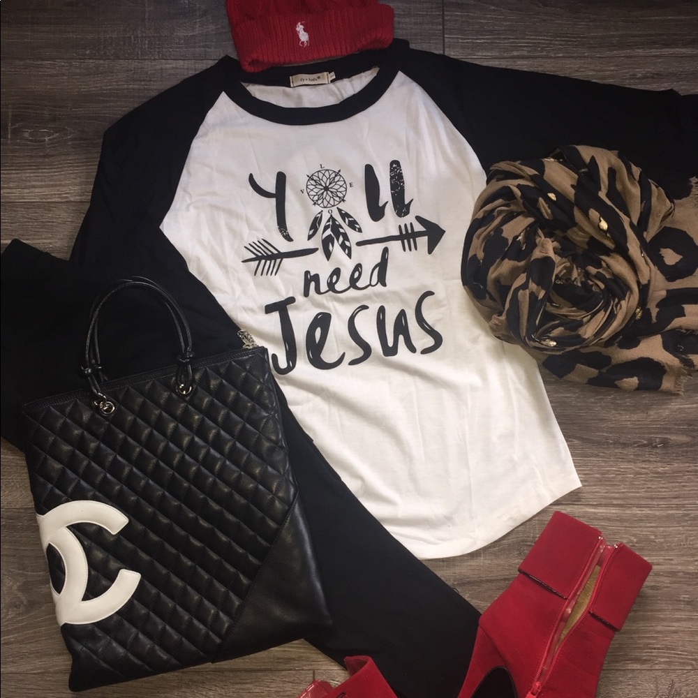 Y’ALL Need Jesus Baseball Tee T-Shirt Boutique NWT